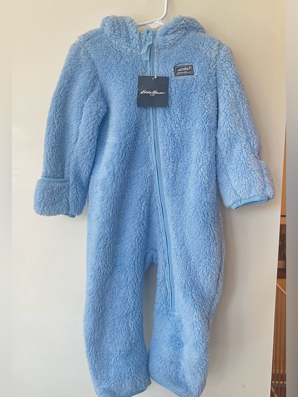 NWT Eddie Bauer Kids Quest Fleece Plush Footed Onesie Blue 12-18M